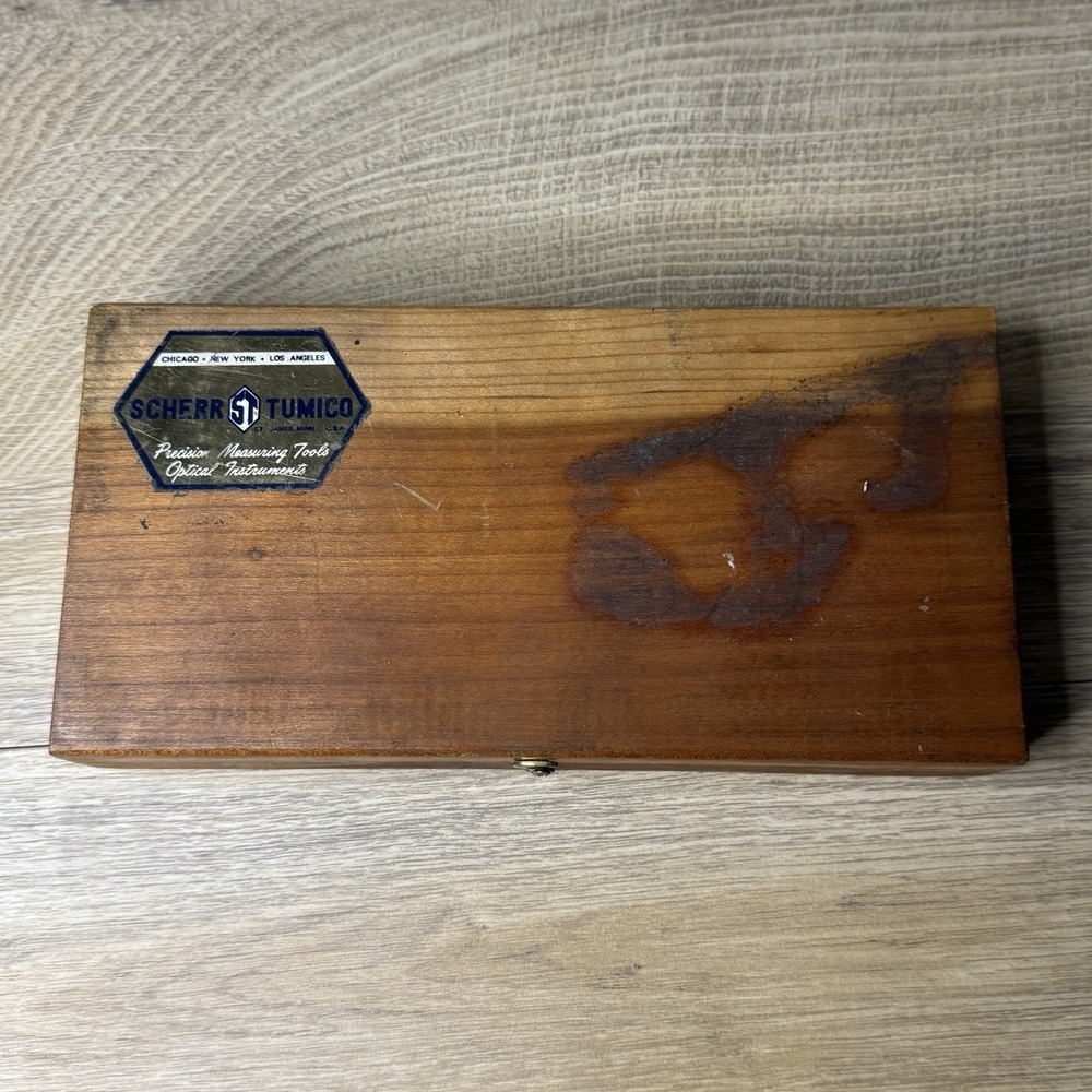 Scherr‎ Tumico 0-3" Depth Gauge Micrometer Wood Storage Box Case Extra Gauges